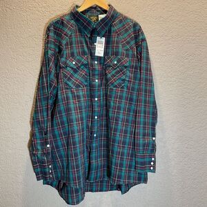 NEW Saddle King Western Button Up Shirt 4XL Green Plaid Pearl Snap